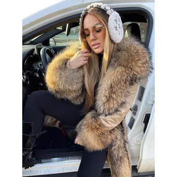 Dámská parka Zimní parka luxusní s pravou kožešinou liška a mýval Velikost: 2XL, Barva (Varianta): 6