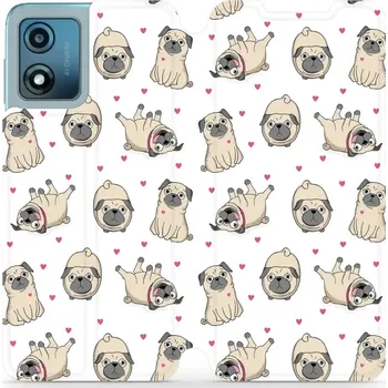 Pouzdro na mobilní telefon Flipové pouzdro Mobiwear - Motorola Moto E13 - M097P Mopsíci (Knížkové flip pouzdro, obal, kryt na mobil Motorola Moto E13 - M097P Mopsíci, materiál Umělá kůže + TPU - ochrana 360°, stojánek, silikonová vanička, magnetické zavírání)