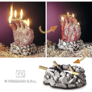 WIDMANN Hororová dekorace svíčka náhrobek se sochou 19 cm Ruka