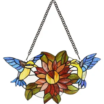 Lampička Závěsný Tiffany panel s ptáčky Birds Brown – 50x1x29/60 cm + doprava zdarma