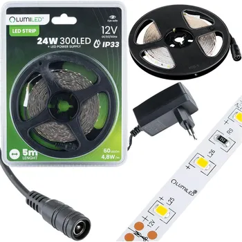 LED páska Lumiled Sada LED pásek LED Pásek 12V 24W 300LED SMD 2835 Neutrální 8mm 5m + Zdroj