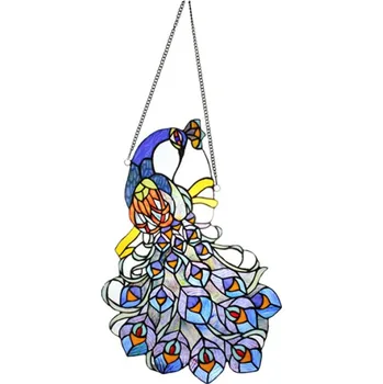 Lampička Závěsný Tiffany panel páv Peacock Blue – 34x1x50/70 cm + doprava zdarma