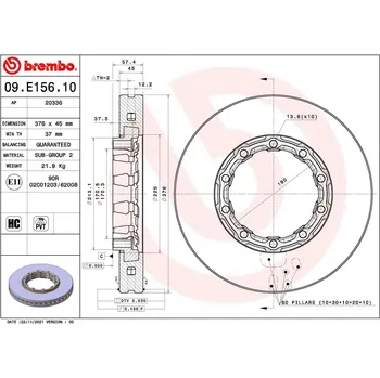 Brzdový kotouč Brzdový kotouč, , BREMBO, 09.E156.10