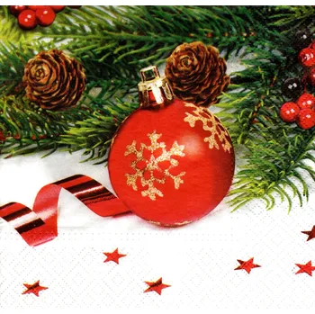 Papírový ubrousek UBR-E102, Ubrousek, 16x16 cm, ČERVENÉ VÁNOČNÍ OZDOBY, 1 kus