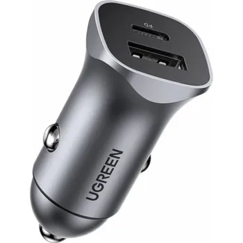 UGREEN USB-C PD+USB-A QC 24W Fast Car Charger Gray