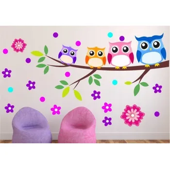 Samolepící dekorace Pestrobarevné dětské nálepky na stěnu sovičky 50 x 100 cm