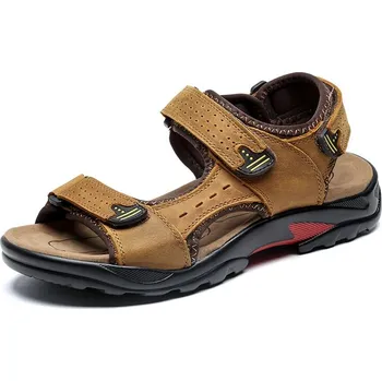 Dámské sandále Prošívané pánské sandály pohodlné kožené Barva: Světle Hnědá, Velikost: 38