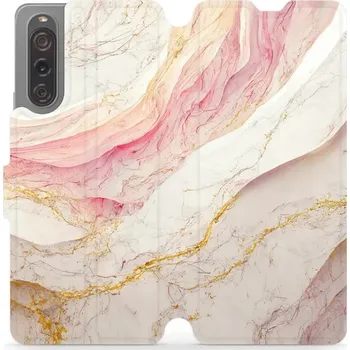 Pouzdro na mobilní telefon Flipové pouzdro Mobiwear - Sony Xperia 10 V - VP32S Růžový a zlatavý mramor (Knížkové flip pouzdro, obal, kryt na mobil Sony Xperia 10 V - VP32S Růžový a zlatavý mramor, materiál Umělá kůže + TPU - ochrana 360°, stojánek, silikonová vanička, magnetické)