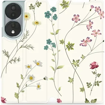 Pouzdro na mobilní telefon Flipové pouzdro Mobiwear - Honor 70 - MD03S Tenké rostlinky s květy (Knížkové flip pouzdro, obal, kryt na mobil Honor 70 - MD03S Tenké rostlinky s květy, materiál Umělá kůže + TPU - ochrana 360°, stojánek, silikonová vanička, magnetické zavírání)