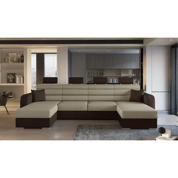 Sedací souprava Rozkládací rohová sedačka MONIKA U béžová / hnědá