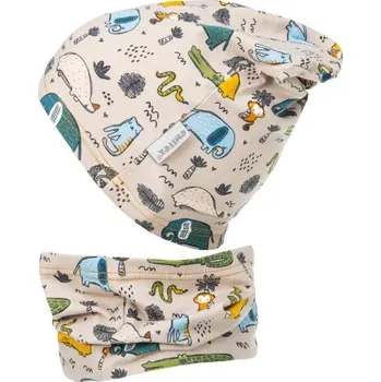 Čepice Set bavlněná čepice + nákrčník zvířátka M