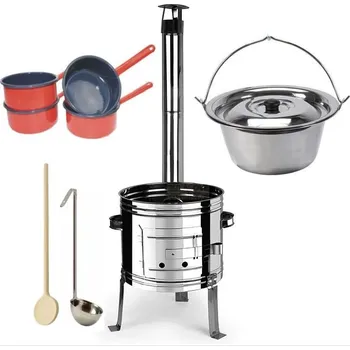 kotlíky kotlíkový set Párty Echo nerez full 31 cm (kompletní gulášová souprava s nerezovou kotlinou pro zahradní sešlost)