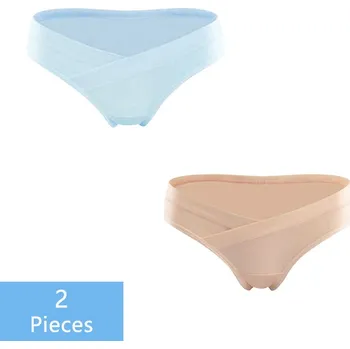 Těhotenská podprsenka Těhotenské kalhotky 2 ks (různé barvy 2) s vykrojením pod bříškem Barva: modrá+tělová, Velikost: M