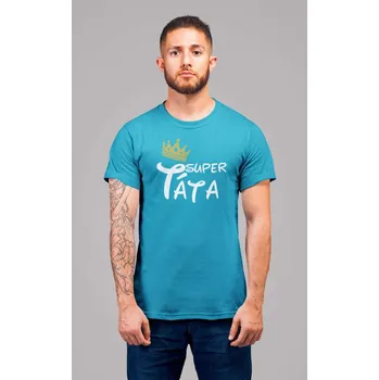 Pánská móda Pánske tričko Super táta Barva: Tyrkysová, Velikost: M