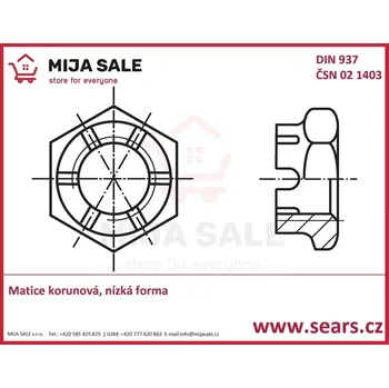 Matice DIN 937 4.8 - M12 - bez povrchu - Matice korunová, nízká forma