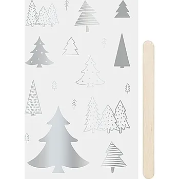 samolepka Protlačovací TRANSFER nálepky 10x19cm - stříbrné - stromky