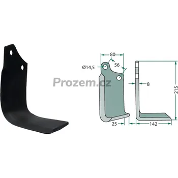 Pracovní nůž Frézovací zahnutý nůž levý pro Sicma, 56/14,5/215 mm