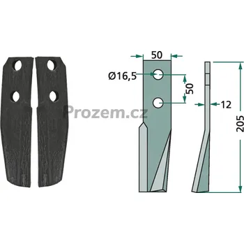 Fréza Frézovací rotační nůž pravý pro Kuhn, 51916500, 50/16,5/205 mm