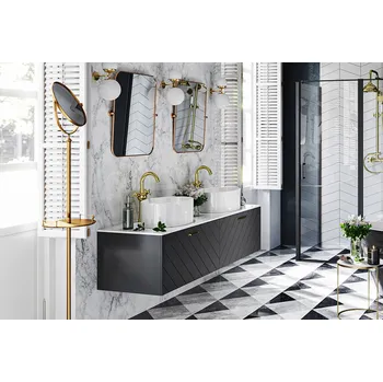 Koupelnový nábytek Besco FLOO 80 cm NASUF854CCL umyvadlová skříňka černá matná / černá levá