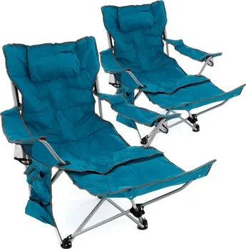 kempingová židle Divero D77573 kempingová židle s odnímatelnou podnožkou 2 ks modrá