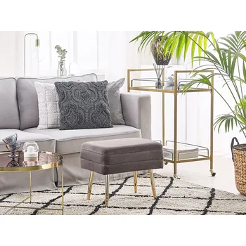 Taburet Úložná Lavice Šedá Polyester Samet Čalouna Zlaté Železné Nohy Glam Design Obývací Pokoj Podnožka Beliani