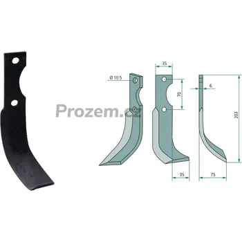 Pracovní nůž Frézovací nůž pravý pro Yanmar, 70/10,5/203 mm