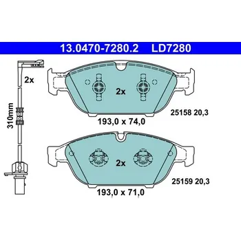 Brzdová destička Sada brzdových destiček, kotoučová brzda ATE 13.0470-7280.2