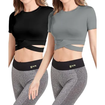 Dámský top s krátkým rukávem set 2ks Šedá, Černá XXL