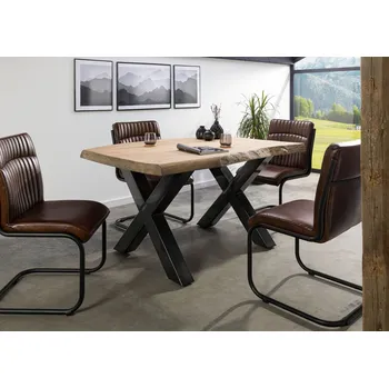 Jídelní stůl Jídelní stůl mango 160x90x77 béžový lakovaný / X-nohy antracit lesklý METALL 5