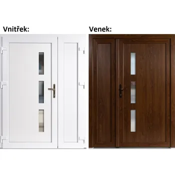 Vchodové dveře Dvoukřídlé vchodové dveře plastové Soft Venus+Panel Plný, Zlatý dub/bílá, 150x200 cm, levé