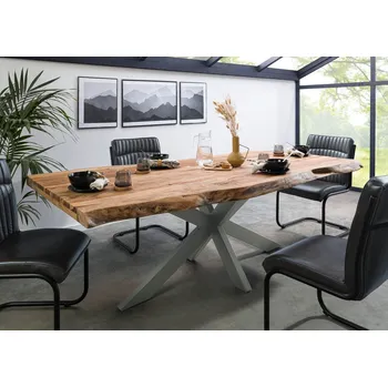 Jídelní stůl Jídelní stůl Palisandr 220x100x77 přírodní pískovaný / křížový rám stříbrný matný METALL 5