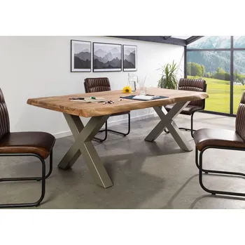 Jídelní stůl Jídelní stůl Palisandr 180x90x77 přírodní mořený / X-nohy stříbrný mat METALL 5