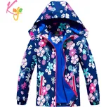 Dívčí podzimní bunda, zateplená - KUGO B2857, tmavě modrá, kytky Barva: Modrá tmavě, Velikost: 104