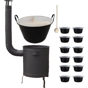 Outdoor vaření Smaltovaný kotel 100 L + silná kovová kotlina 60 cm (1,5 mm) STRONG žáruvzdorná barva PLUS 600 + plastové boxy (misky) s víkem 12 ks