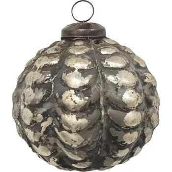 Vánoční ozdoba Stříbrno-černá antik skleněná vánoční koule – 6x6 cm