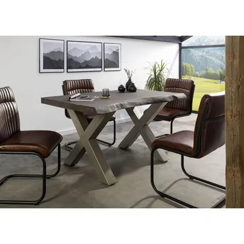 Jídelní stůl Jídelní stůl mango 160x90x77 šedě lakovaný / X-nohy stříbrně matné METALL 5