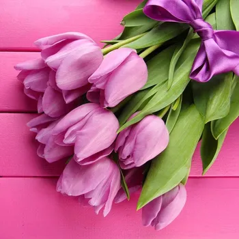 Diamantové malování Diamantové malování - Tulipaány s fialovou stuhou - č. 688 40x40 cm