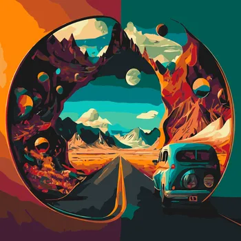 Malování podle čísel - Na ceste s veteránom Velikost: 30x30cm, Rámování: Pouze srolované plátno