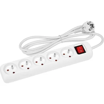 Napájecí kabel přívod prodlužovací 1,5m, 5 zásuvek s vypínačem