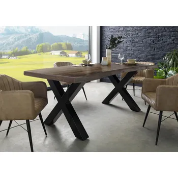 Jídelní stůl Stůl akát 180x90x77 šedý lakovaný / X-nohy antracit lesklý METALL 5