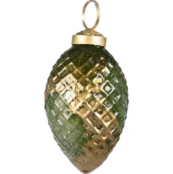 Vánoční ozdoba Zeleno-zlatá skleněná ozdoba šiška I – 5x7 cm