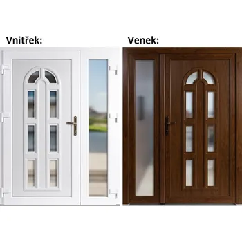 Vchodové dveře Dvoukřídlé vchodové dveře plastové Soft Linda+Sklo Nisip, Zlatý dub/bílá, 150x200 cm, levé