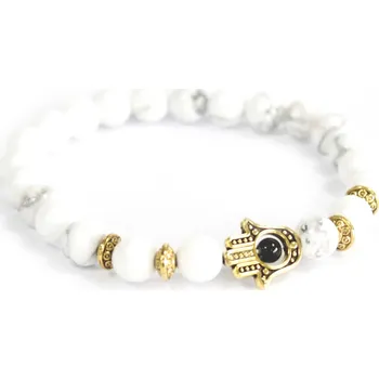 Souprava šperků AWM, Ltd, S3 8AL Náramek z přírodních kamenů Howlit - Zlatá Hamsa