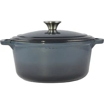 Hrnec Litinový hrnec s poklicí smaltovaný 5,2 L ocelově modrý (ocelově modrý litinový smaltovaný hrnec s litinovou poklicí s nerezovým úchopem )