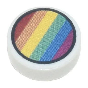 Stavebnice LEGO 98138pb294 White Tile, Round 1 x 1 with Rainbow Stripes (Bílá dlaždice, kulatá 1 x 1 s duhovými pruhy)