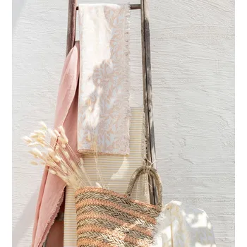 Přehoz na lůžko 2ks lososový bavlněný ubrus/ pléd s třásněmi Indi Zalm - 273*134*0,5cm