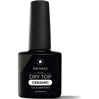 Lak na nehty ENII NAILS Dry Top Ceramic Gold Diamond se zlatými třpytkami - bezvýpotkový vrchní lak, 10 ml