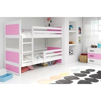 Postel Nábytek PEGAS s.r.o. Dětská patrová postel RICO 80x190 cm, včetně matrací, Bílá/Růžová