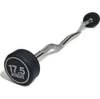 Obouruční činka zalomená IRONLIFE Coated Barbell Curl Bar, 17,5 kg