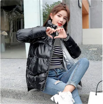 Dámská lesklá prošívaná péřová bunda Barva: Černá, Velikost: L